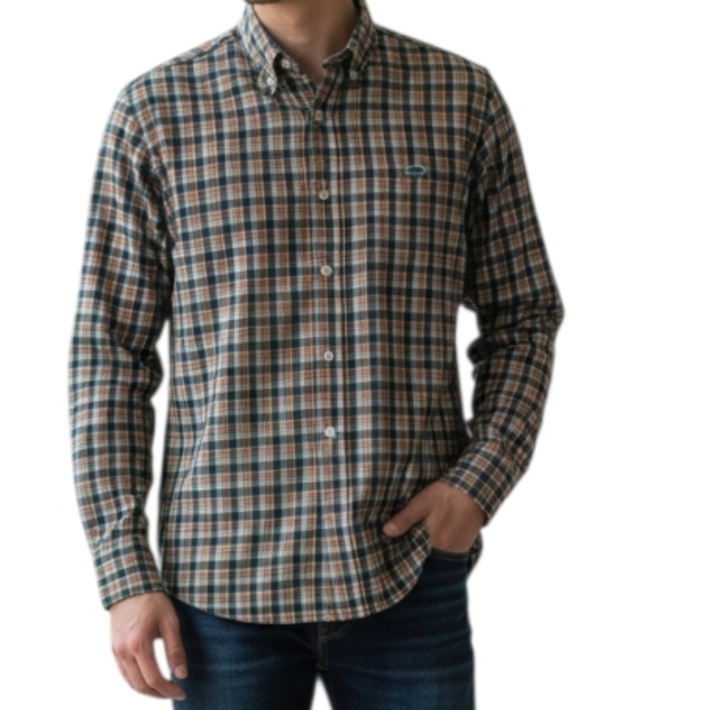 Fish Hippie Plaid Tailored Fit Men's Long Sleeve Button Down Shirt